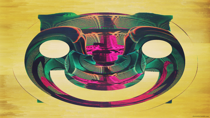 Abstract Glitch Art Face with Yellow Background