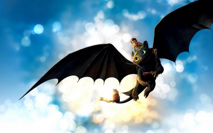 Hiccup and Toothless flying in How to Train Your Dragon