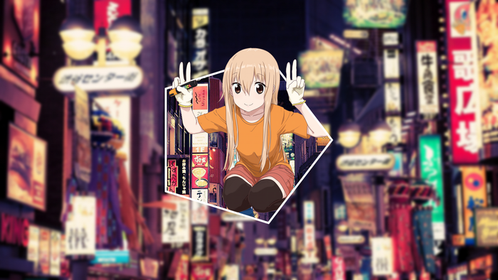 Umaru Doma from Himouto! Umaru-chan in a Japanese street at night