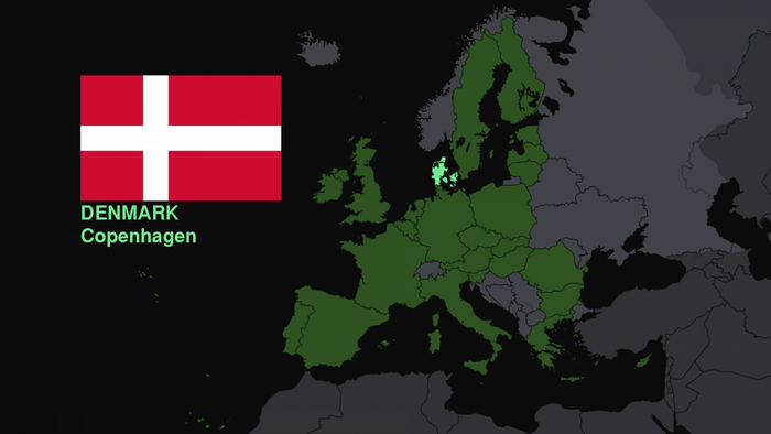 Denmark flag and map of Europe