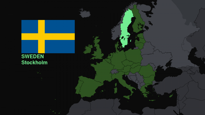 Sweden flag and map of Europe