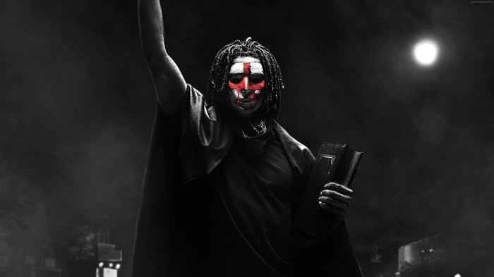The First Purge poster with masked figure