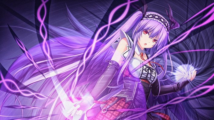 Anime Girl with Purple Hair and Wings in Battle Pose