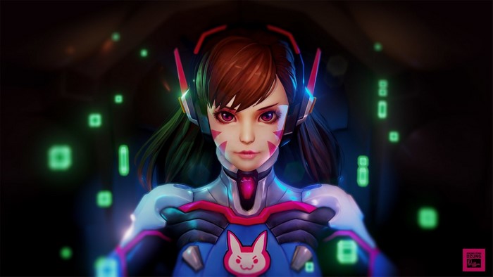 D.Va from Overwatch in a mech cockpit