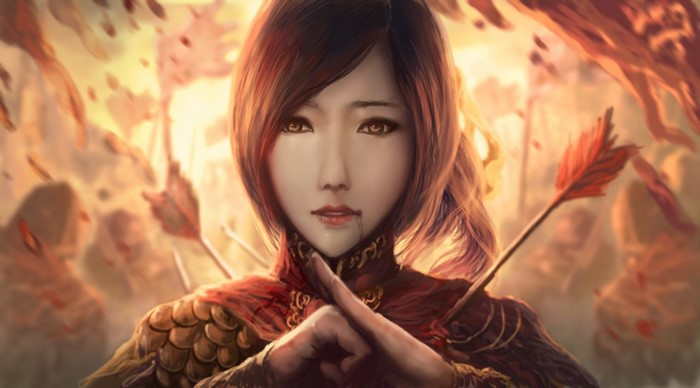 Mystical Woman Warrior Surrounded by Arrows