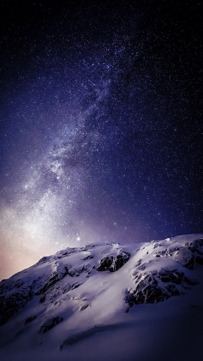 Snowy mountains under the Milky Way galaxy