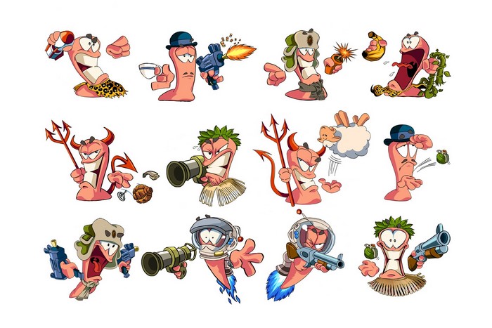 Worms characters with weapons and props