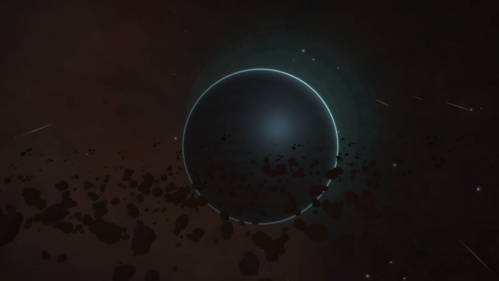 Black hole with accretion disk and asteroids in space