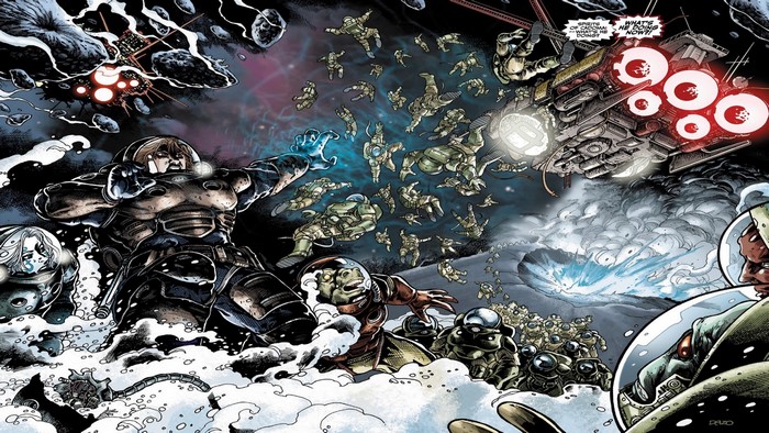Star Wars comic panel with soldiers and aliens in space