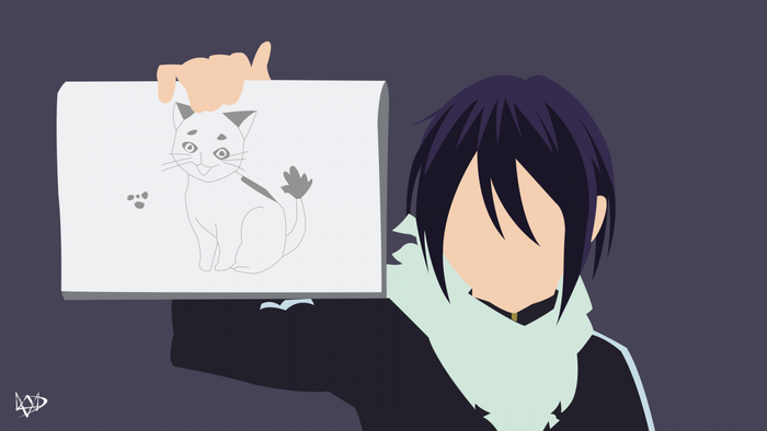 Yato from Noragami holding a drawing of a cat