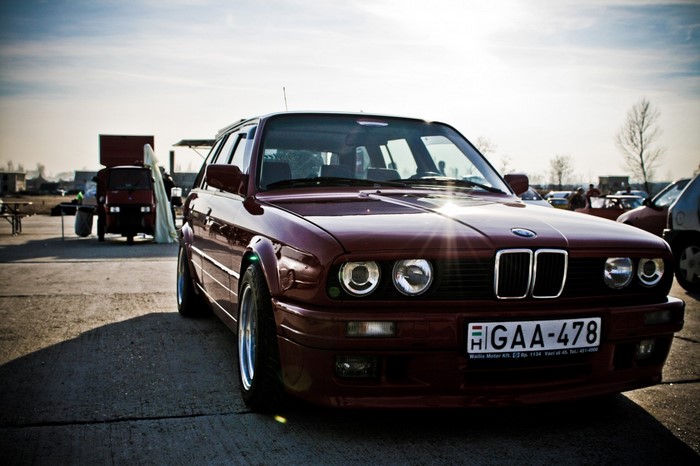 Red BMW E30 Wagon with Hungarian License Plate