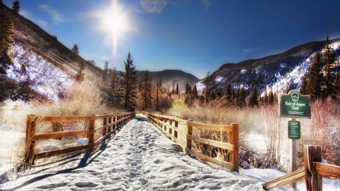 Snowy bridge on East of Aspen Trail in Colorado