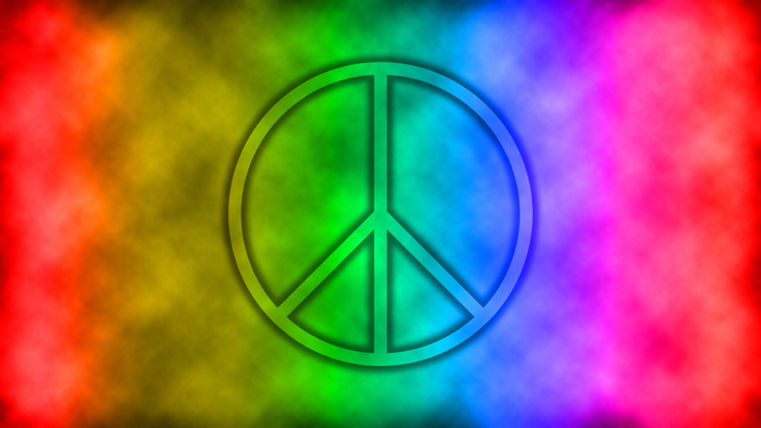 Peace symbol on a rainbow smoke background