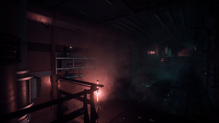 Star Citizen screenshot of a dark industrial corridor