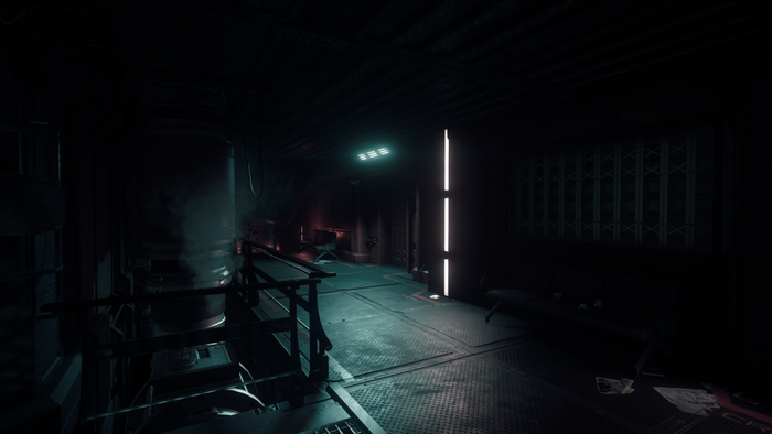 Star Citizen screenshot of a dark industrial corridor