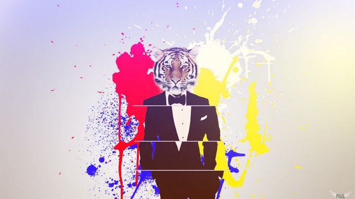 Tiger in a Suit with Colorful Paint Splatters