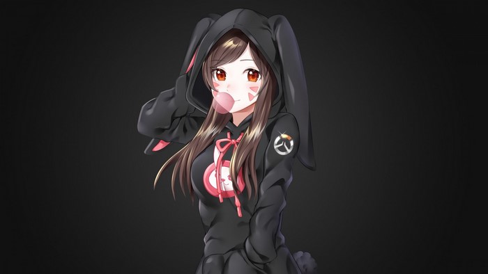 D.Va from Overwatch wearing a bunny hoodie