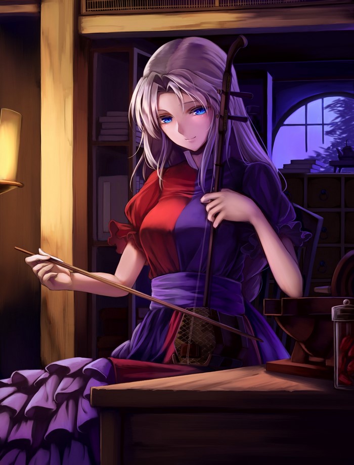 Yagokoro Eirin from Touhou playing a traditional instrument