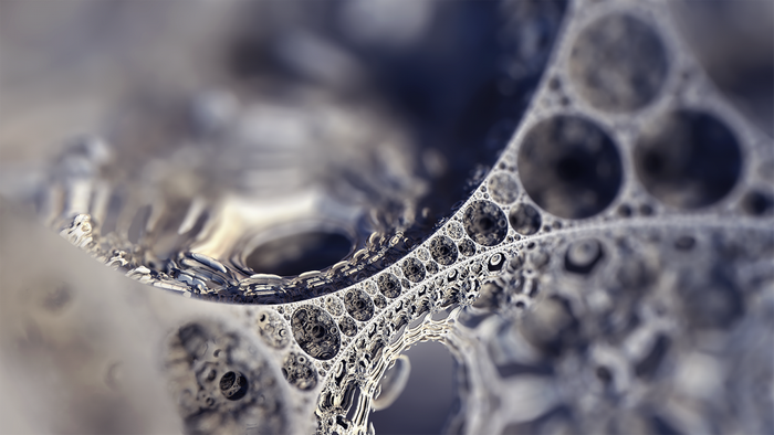 Abstract fractal pattern with bubbles and metallic sheen