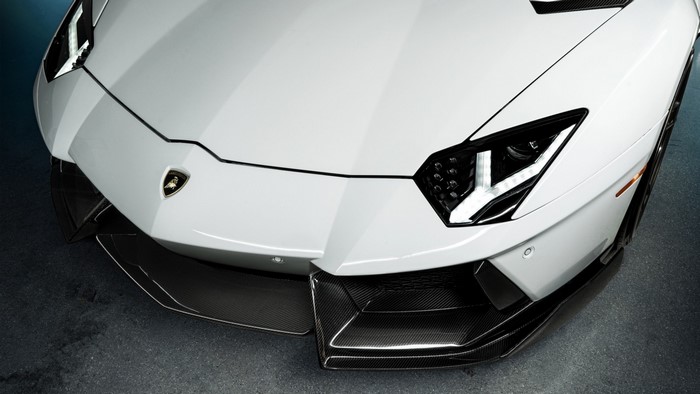 White Lamborghini Aventador front view