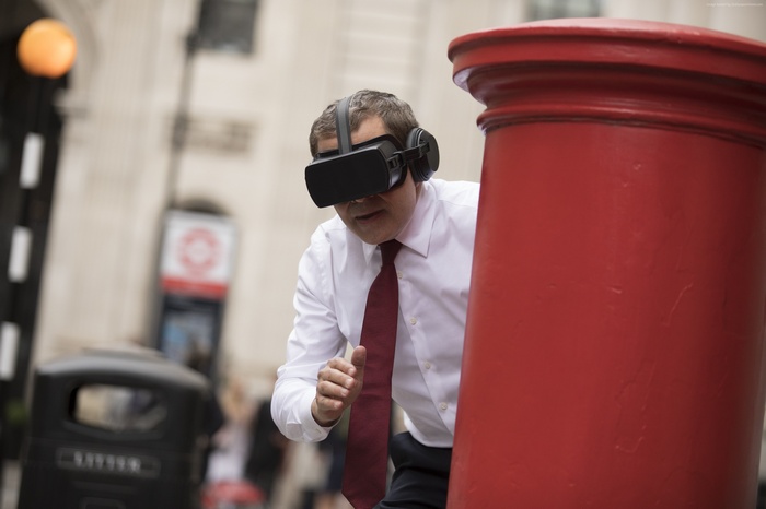 Rowan Atkinson as Johnny English with VR headset