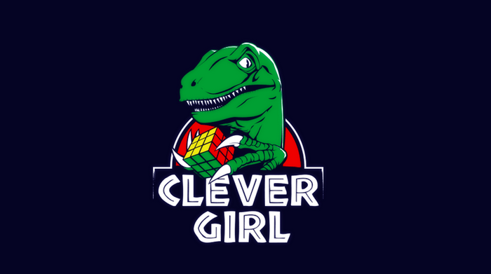 Clever Girl Dinosaur with Rubik's Cube Logo