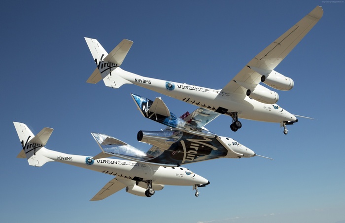Virgin Galactic SpaceShipTwo and WhiteKnightTwo Aircraft Flying