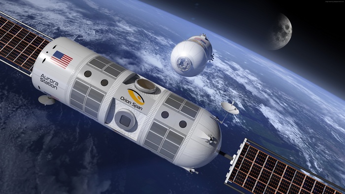 Aurora Station and Orion Span spacecraft near Earth
