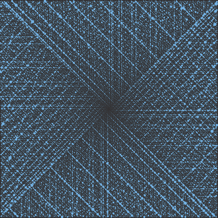 Abstract pattern of blue dots and lines on a dark background