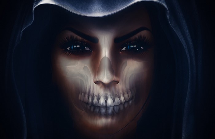 Illustration of a woman with a skull overlay