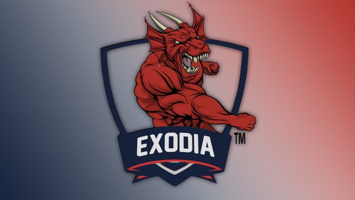 Exodia logo with red dragon illustration