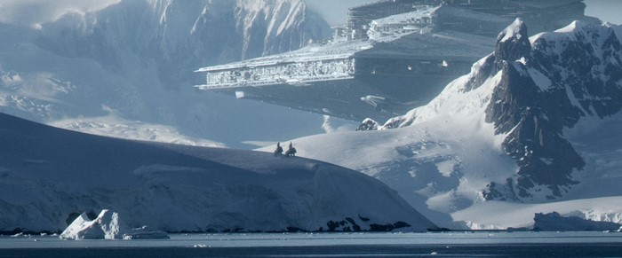 Star Destroyer over a snowy mountain landscape