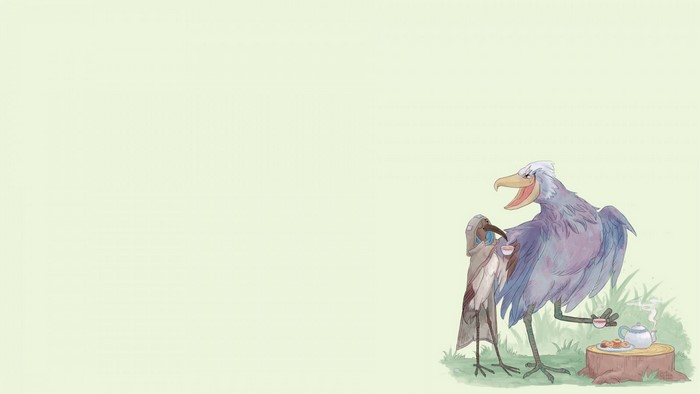 Two birds having tea on a tree stump