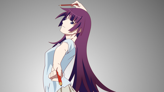 Senjougahara Hitagi from Monogatari Series holding pencils