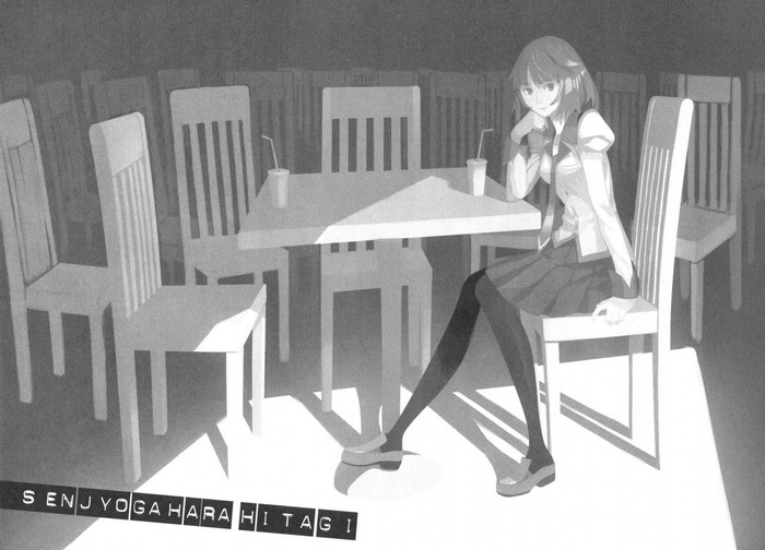 Senjougahara Hitagi from Monogatari Series sitting in a cafe