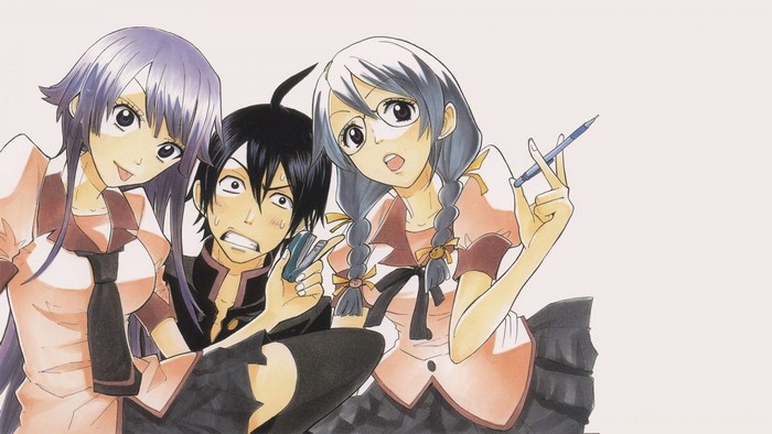 Araragi Koyomi, Senjougahara Hitagi, and Hanekawa Tsubasa from Monogatari Series