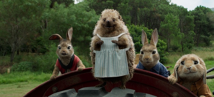 Peter Rabbit and friends on a tractor