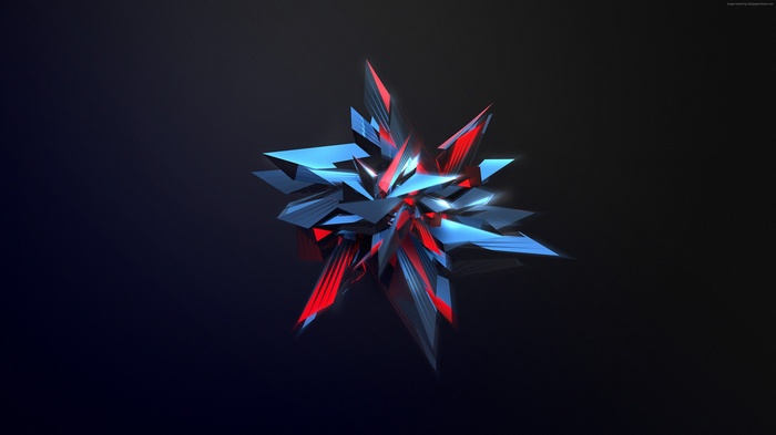 Abstract 3D geometric shapes with blue and red colors