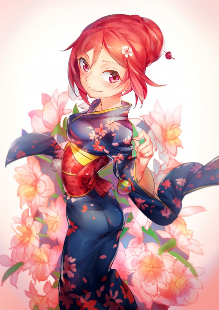 Nishikino Maki from Love Live in a Kimono