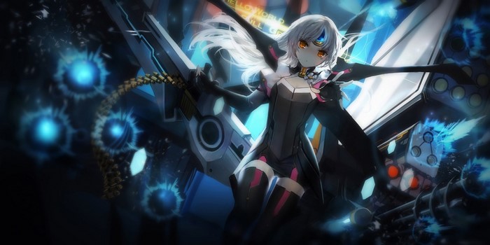 Anime girl with white hair and cybernetic enhancements