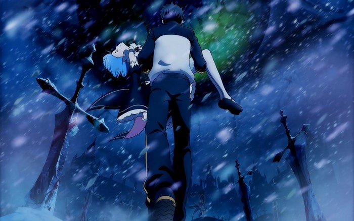 Natsuki Subaru carrying Rem from Re: Zero