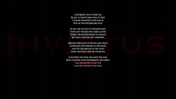 Invictus poem with "I am the master of my fate" quote