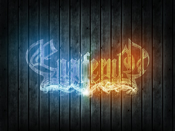 Ensiferum logo with fire and water effects on wood