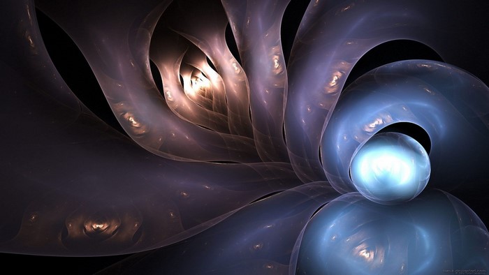 Abstract fractal art with blue sphere and swirling light