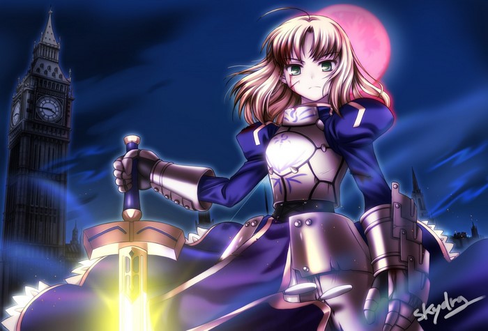 Saber from Fate Series with Sword in London