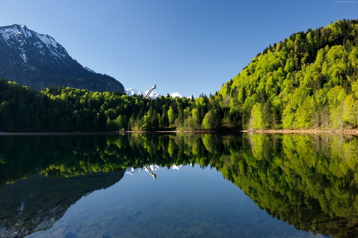 mountains, Oberstdorf, forest, Europe, Germany, 4K, lake