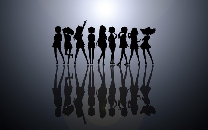 Silhouettes of Yuru Yuri characters with reflections