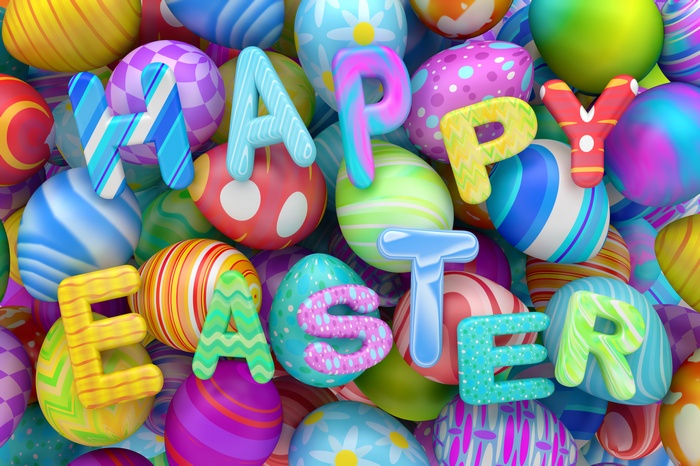 Happy Easter colorful eggs and letters