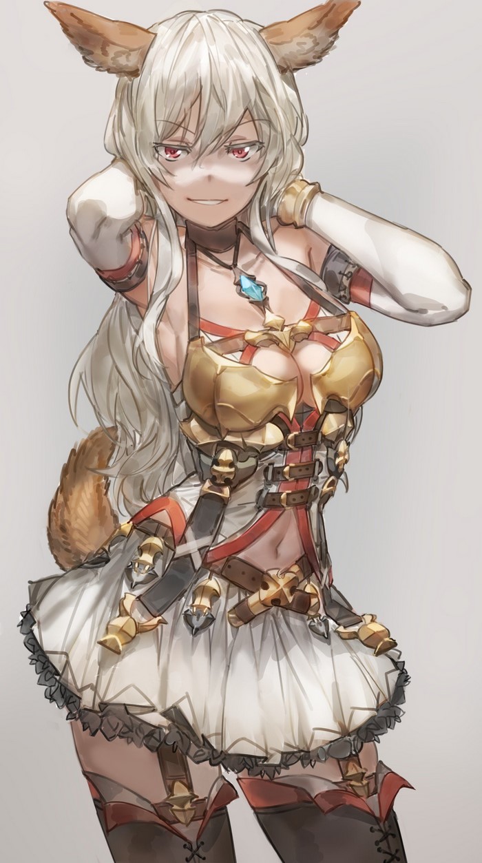 Anime girl with fox ears and tail in armor