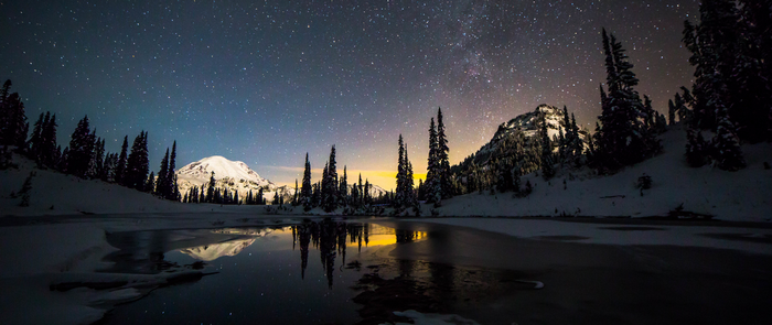 Snowy Mountain Landscape Under a Starry Night Sky